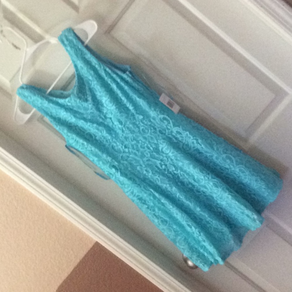 Jodi Kristopher Blue Aqua Lace Dress